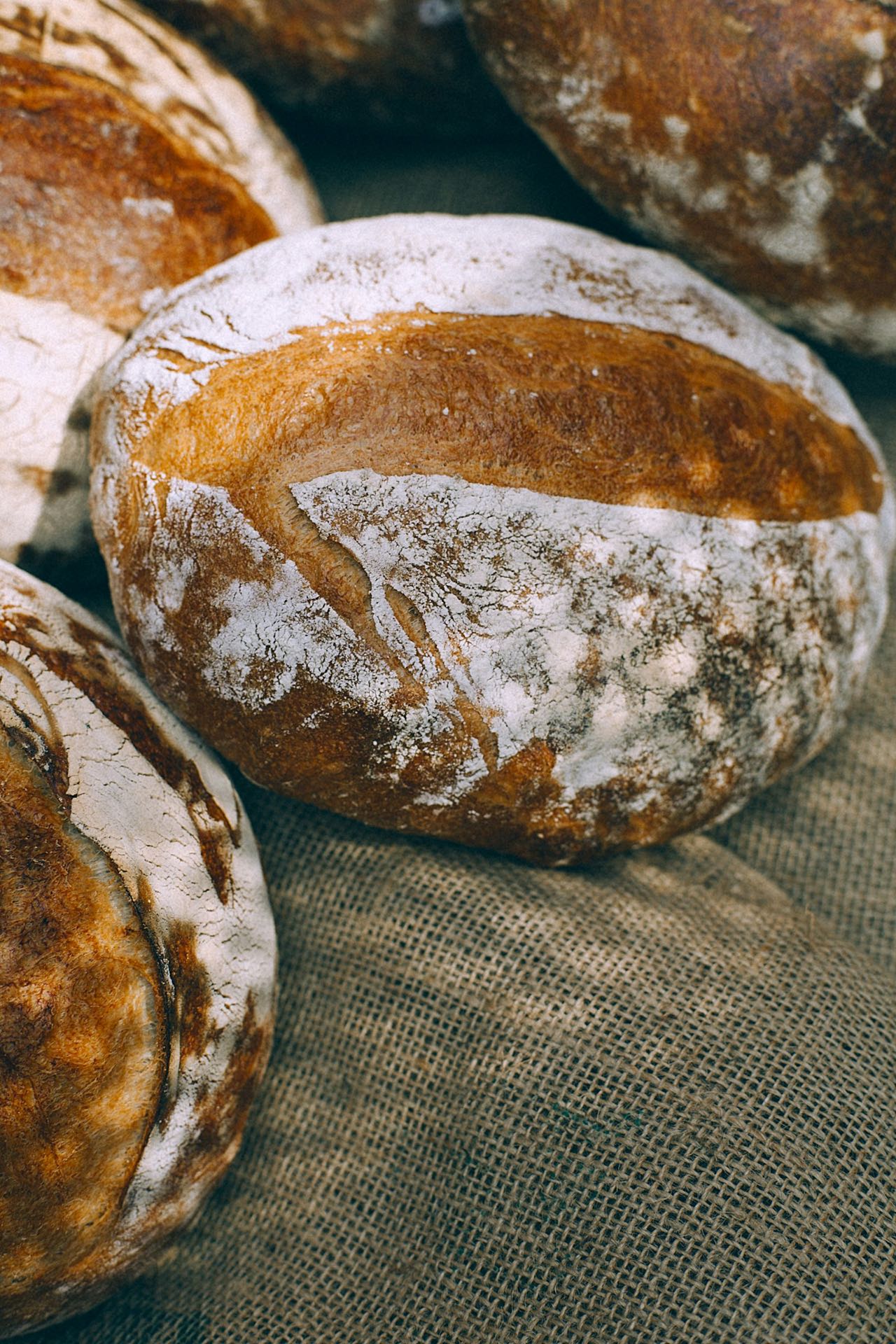 Grosse miche au levain, croûte farinée
